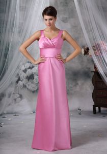 Satin Wide Straps Belt Party Dama Dresses for 2013 in Pink