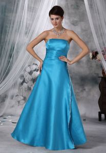 Cheap Satin Beaded Teal Strapless Damas Dresses for Quince