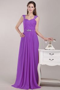 Purple Chiffon Straps Beadings Dama Dress for Quinceanera