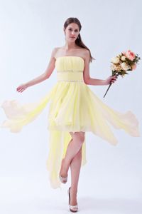 Light Yellow Beaded Dama Dresses with Asymmetrical Ruffles