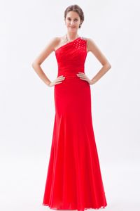 One Shoulder Red Sheath Prom Dresses for Dama with Beading
