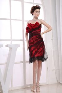 Knee-length Tulle Hand Made Flower Party Dama Dress in Red