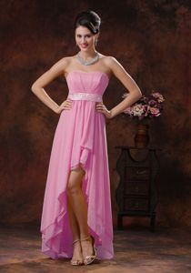 High-low Pink Chiffon Bridesmaid Dama Dress With Waistband