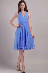 Halter Empire Chiffon Blue Knee-length Quince Dama Dresses