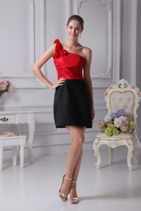 Beaded Black and Red One Shoulder Damas Dress with Ruffles