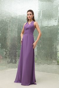Purple Chiffon Empire V-neck Dresses for Damas Ruched 2013