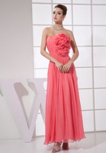 Hand Made Flower Watermelon Ankle-length Prom Dresses For Dama