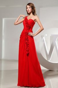 One Shoulder Hand Made Flowers Red Party Dama Dresses