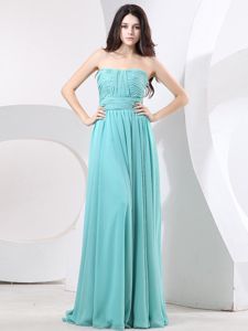 Strapless Ruched Floor-length Mint Color Bridesmaid Dama Dresses