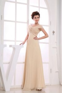 V-neck Champagne Floor-length Ruching Formal Dresses For Dama