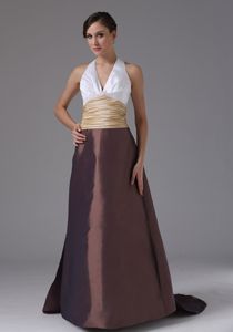 Halter Ruched Brush Train Dama Quinceanera Dresses in Brown