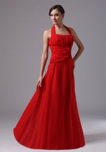 Halter Ruched Floor-length Red Dama Dress For Quinceaneras