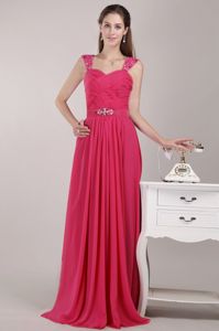 Beading Straps Pleated Quinceanera Damas Dresses in Hot Pink