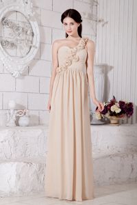 One Shoulder Hand Made Flowers Dama Dress Floor-length in Champagne