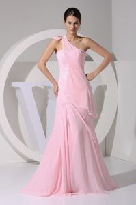 Baby Pink Bowknot One Shoulder Dresses For Damas Brush Train