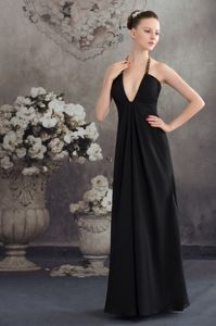 Halter Black Cocktail Dresses For Dama with Plunging Neckline