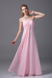 Strapless Ruched Empire Pink Floor-length Prom Dresses For Dama