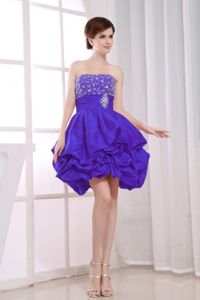 Beading Strapless Mini-length Purple Dama Dresses with Pick-ups