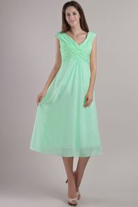 Empire V-neck Ankle-length Apple Green Formal Dresses For Dama