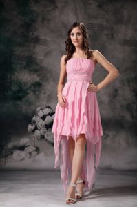 Asymmetrical Hem Strapless Beaded Rose Pink Dresses for Damas