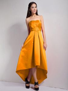 Appliques Strapless Belt Orange High-low Quinceanera Dama Gowns