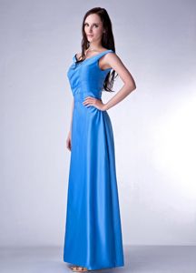 Taffeta V-neck Ruched Sky Blue Ankle-length Prom Dress for Dama