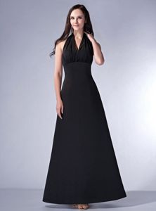 Cool Back Halter Top Ruched Satin Black Ankle-length Dama Dress