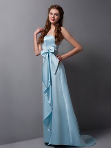 Satin Strapless Bowknot Baby Blue Brush Train Dama Dress for Party