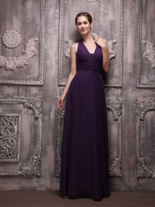 Halter Top Backless Ruched Dark Purple Dama Dress for Quinceanera