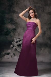 Discount Strapless Beaded Ruching Purple Taffeta Dama Dresses