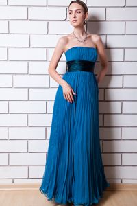 Pleated Strapless Ruched Floor-length Blue Organza Dama Gowns