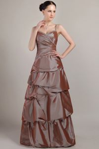 Sequin Straps Pick Ups Ruched Brown Dama Quinceanera Gowns