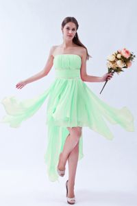Asymmetrical Hem Beading Strapless Apple Green Dress for Damas