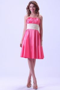 Strapless Ruched Hot Pink Taffeta Zipper Up Prom Dress for Dama