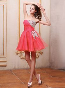 White Appliques for Coral Red Prom Dresses for Dama to Mini-length