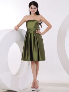 Olive Green Strapless Dama Dress for Quinceaneras to Knee-length