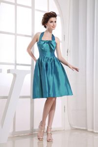 Halter Neckline Bowknot Dama Dress for Quinceaneras in Teal to Knee
