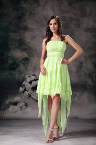 Yellow Green High Low Quince Dama Dresses Designed Handkerchief Style