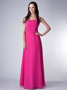 Hot Pink Empire Square Damas Dresses for Quince Decorated Ruching