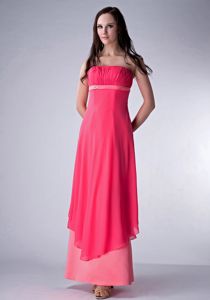 Red and Watermelon Ruche Prom Dress for Dama Made in Chiffon and Satin