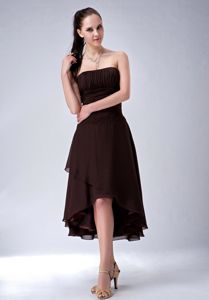 A-line High-low Ruching 15 Dresses for Damas with Strapless in Brown