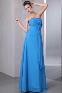 Teal Strapless Hand Made Flower and Ruching Quince Dama Dresses