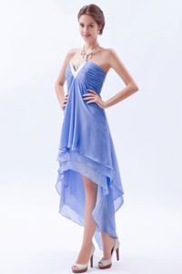 Blue Princess V-neck with White Hem High-low Damas Dresses for Quince