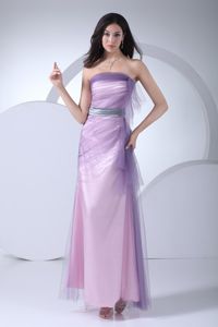 Lilac Tulle and Taffeta Dama Dress for Quinceaneras with Silver Sash