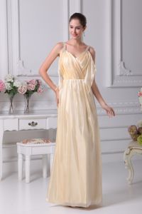 Beading Straps with V Neck and Pleat Champagne Dama Dress in Column