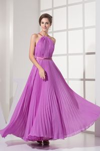 Pleating Decorated Halter Quince Dama Dresses with Sash to Ankle