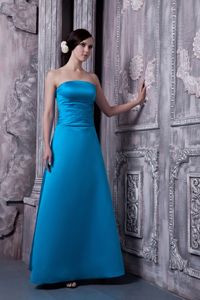 Sky Blue Strapless A-line Bridesmaid Dama Dresses with Floor-legnth