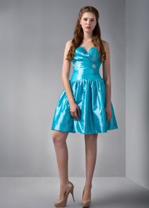 V-neck Mini-length A-line Beading Decorate Damas Dresses in Teal