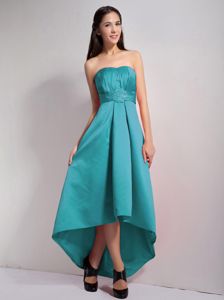 Lovely Teal Strapless High-low Style Dama Dress Appliques Decorate