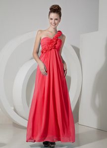 Red Long Dama Quinceaneras Dresses One Shoulder with Flowers